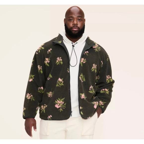 Adult Big Floral Zip-Up Fleece Jacket - Woolrich Olive Green 3XL - Picture 2 of 4